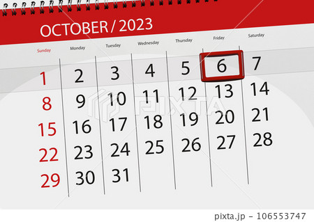Calendar 2023, deadline, day, month, page, organizer, date, October, friday, number 6 106553747