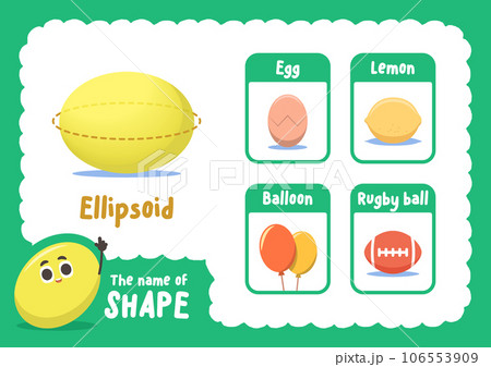 Learning ellipsoid shape sheet with object cards, illustration cartoon vector design on white background. kid and study game concept. 106553909