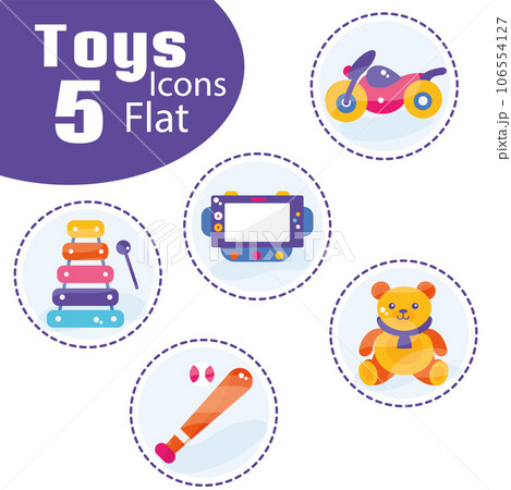 Set of colored toys icons Flat design Vector Set of colored toys icons Flat design Vector 106554127