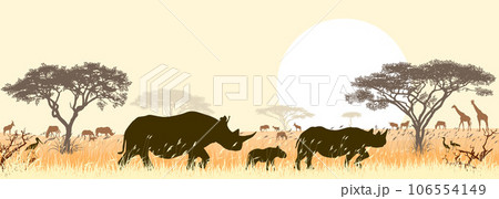 Rhinos in the African savannah 106554149