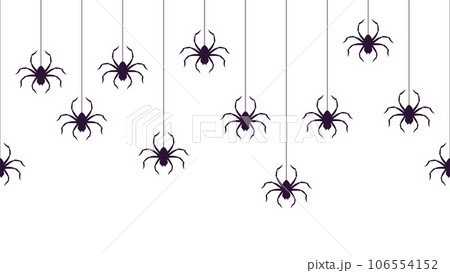 Hanging spiders seamless horizontal background. Halloween pattern. Hanging spiders seamless horizontal background. Halloween pattern. 106554152