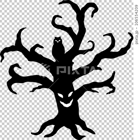 Halloween Fashionable and cute vector illustration silhouette of a spooky haunted tree Halloween Fashionable and cute vector illustration silhouette of a spooky haunted tree 106554209