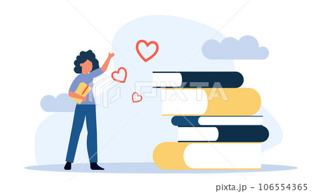 Love read book vector flat illustration education. Women reading literature art study background. Girl person knowledge learning school. Imagination wisdom stack story. Blue cover concept lifestyle Love read book vector flat illustration education. Women reading literature art study background. Girl person knowledge learning school. Imagination wisdom stack story. Blue cover concept lifestyle 106554365