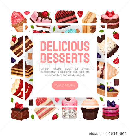Delicious Dessert Food Banner Design with Sweet Pastry Vector Template Delicious Dessert Food Banner Design with Sweet Pastry Vector Template 106554663