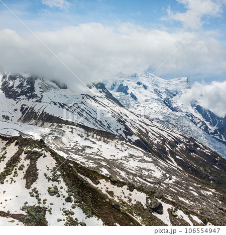 Mont Blanc mountain massif view from Aiguille du Midi Mount Mont Blanc mountain massif view from Aiguille du Midi Mount 106554947