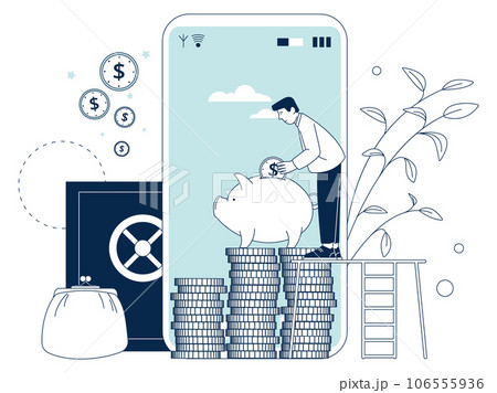 Smartphone money savings. Electronic wallet with coins 106555936