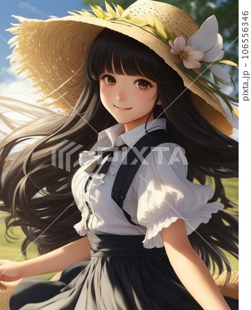麦わら帽子のかわいい女の子のイラスト素材 [106556346] - PIXTA