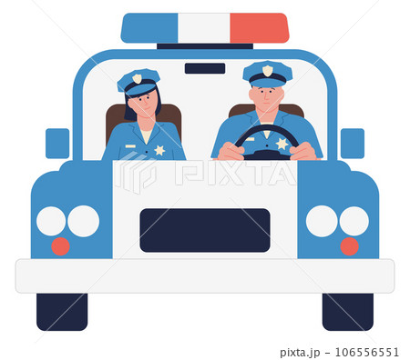 Policemen in patrol car front view. Police service Policemen in patrol car front view. Police service 106556551