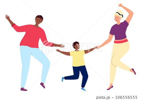 Happy diverse family. Multiracial people dancing of joy Happy diverse family. Multiracial people dancing of joy 106556555