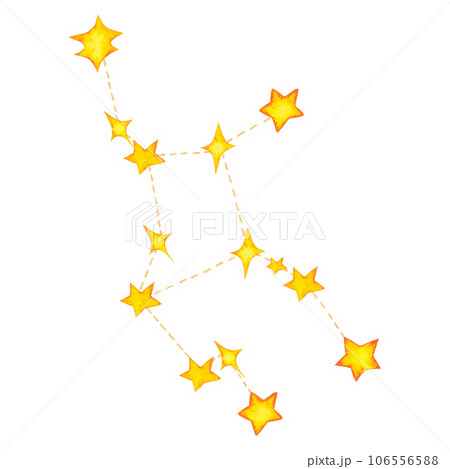 Virgo constellation. Watercolour Zodiac Sign. Yellow stars. Hand drawn illustration isolated on white Virgo constellation. Watercolour Zodiac Sign. Yellow stars. Hand drawn illustration isolated on white 106556588