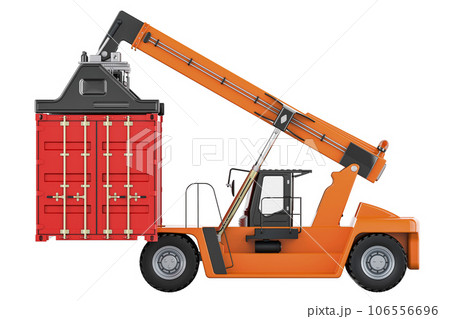 Reach stacker with cargo container, 3D rendering 106556696