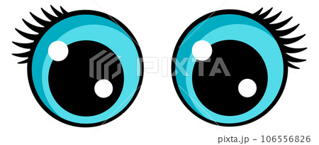 Blue cartoon eyes with cute eyelashes. Kawaii face element 106556826