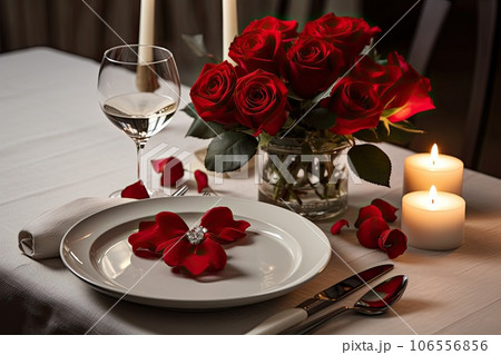 Valentines day table place setting in cafe....のイラスト素材 [106556856] - PIXTA