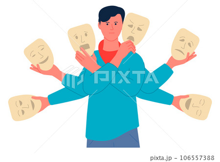 Man with emotion mask. Mood changes facial expressions 106557388