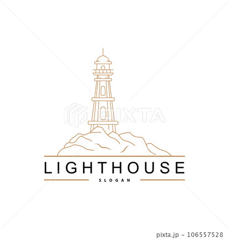 Lighthouse Logo, Beacon Vector Modern Simple Beach Searchlight Tower, Symbol Illustration Template 106557528