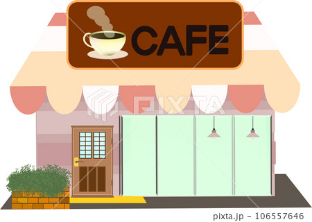 正面からみた可愛いカフェのイラストのイラスト素材 [106557646] - PIXTA