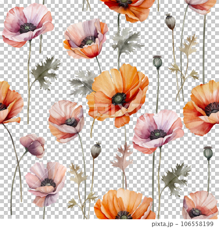 Seamless pattern with watercolor poppies on a white background. hand drawn illustration 106558199
