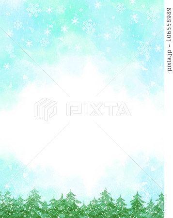 雪の結晶が綺麗な雪降る森の水彩風フレーム背景イラスト 雪の結晶が綺麗な雪降る森の水彩風フレーム背景イラスト 106558989