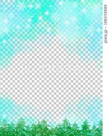 雪の結晶が綺麗な雪降る森の水彩風フレーム背景イラスト 雪の結晶が綺麗な雪降る森の水彩風フレーム背景イラスト 106558989
