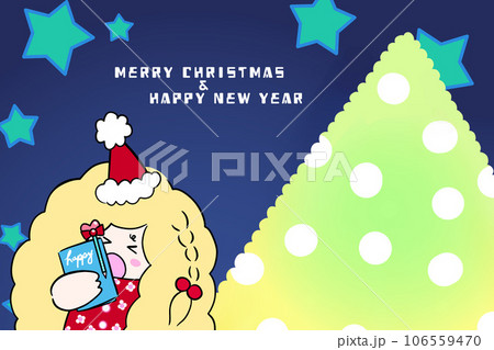 ニューイヤーカード　メリークリスマス　クリスマスカード　イラスト　サンタの女の子	年賀状 106559470
