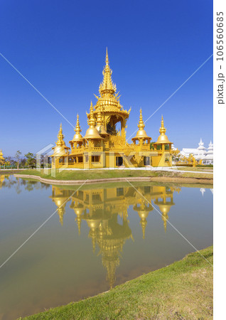 The Gold pagoda in Wat Rong Khun or White Temple, Landmark, Chiang Rai, Thailand. 106560685