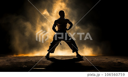 Athletic strong man on dark background. Martial arts athlete, AI Athletic strong man on dark background. Martial arts athlete, AI 106560759
