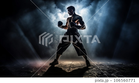 Athletic man on dark background. Martial arts athlete, AI 106560771