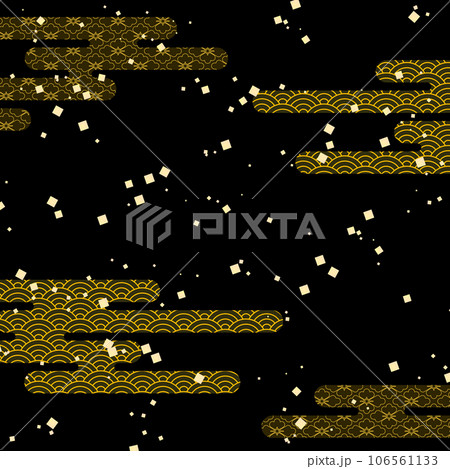 ヱ雲に金箔を散らしたシンプルな和柄背景イラスト素材 106561133