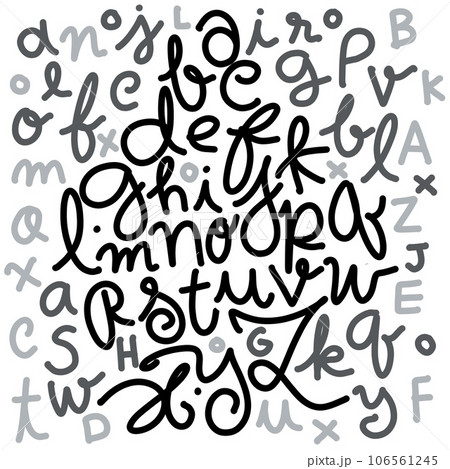 hand drawn alphabet in ink. Writing in English by hand. isolated typeface group on a white background hand drawn alphabet in ink. Writing in English by hand. isolated typeface group on a white background 106561245