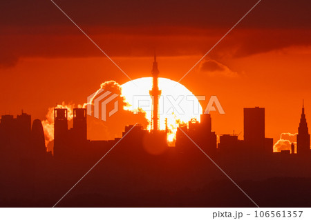 《東京都》東京の夜明け・摩天楼からのぼる太陽 106561357
