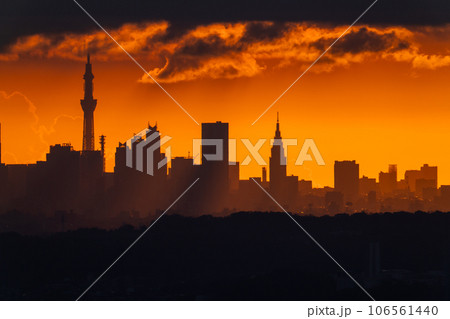 《東京都》東京の夜明け・摩天楼からのぼる太陽 106561440
