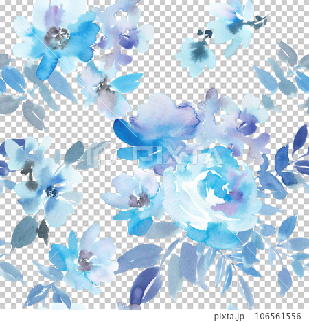 水彩畫藍色花朵的無縫圖案 106561556