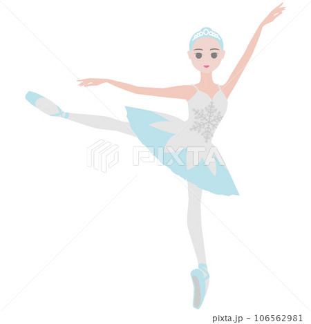 シンプルなダンサーのイラスト_バレエ「くるみ割り人形」雪の情景で雪の女王を踊るバレリーナのイメージ 106562981