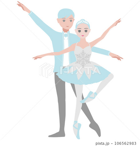 シンプルなダンサーのイラスト_バレエ「くるみ割り人形」雪の女王と雪の王を踊るカップルのイメージ 106562983