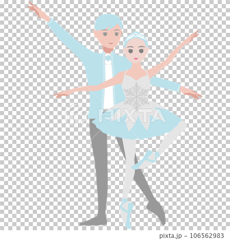 シンプルなダンサーのイラスト_バレエ「くるみ割り人形」雪の女王と雪の王を踊るカップルのイメージ 106562983