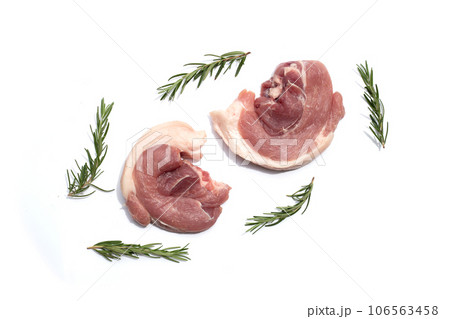 Pork meat with rosemary on white background.の写真素材 [106563458] - PIXTA