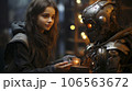 Girl talking with a robot 106563672