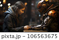 Girl talking with a robot 106563675