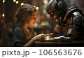 Girl talking with a robot 106563676
