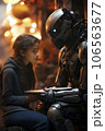 Girl talking with a robot 106563677