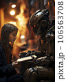 Girl talking with a robot 106563708