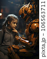 Girl talking with a robot 106563711