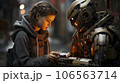 Girl talking with a robot 106563714
