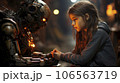 Girl talking with a robot 106563719