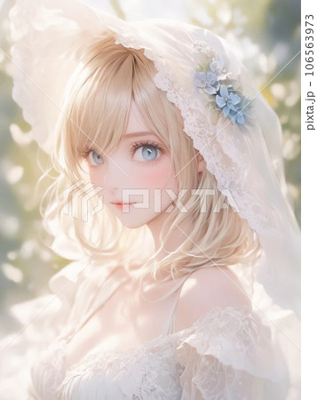 白いレースのドレスを着た白いハーフの若い女性のイラスト素材