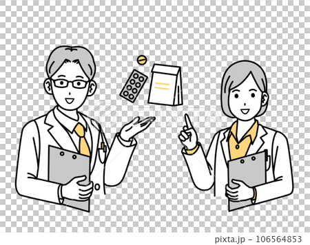 Men and women in white coats explaining medicine Doctors and pharmacists 106564853