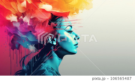 Abstract profile of a human head and consciousness with physical and chemical structures in the head, Person creative mind, Psychic waves concept, Generative AI illustration 106565487