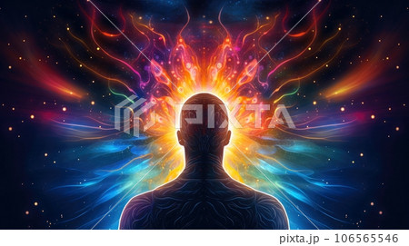 Abstract profile of a human head and consciousness with physical and chemical structures in the head, Person creative mind, Psychic waves concept, Generative AI illustration Abstract profile of a human head and consciousness with physical and chemical structures in the head, Person creative mind, Psychic waves concept, Generative AI illustration 106565546