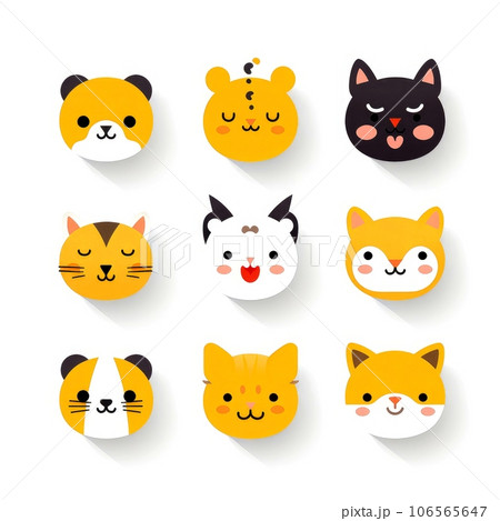 Set of animal faces, face emojis, stickers, emoticons,cartoon funny mascot characters face set, Generative AI illustration 106565647