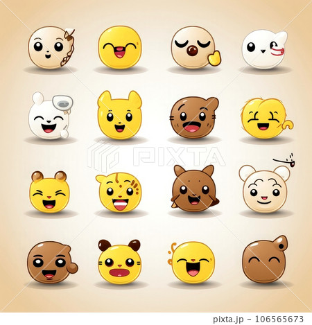 Set of animal faces, face emojis, stickers, emoticons,cartoon funny mascot characters face set, Generative AI illustration 106565673